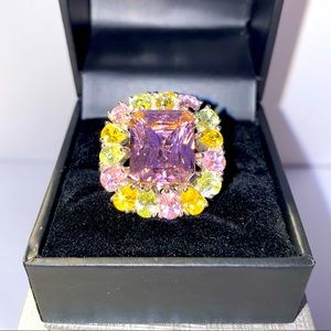 Costume Large Emerald Cut Pink Rhinestone Ring